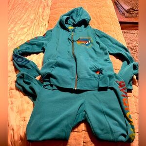 Aviator Nation Turquoise Sweatpants Sweatshirt Set Size Medium